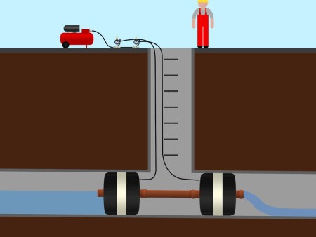 Пневматическое заглушающее перекрытие LAMPE тип 600-1200, серия 2000 под обводную трубу , применение Пневматическое заглушающее перекрытие LAMPE тип 600-1200, серия 2000 под обводную трубу , применение